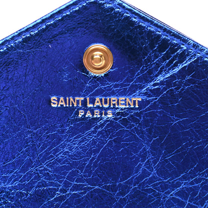 Saint Laurent Metallic Goatskin Mixed Matelasse Chevron Small Monogram Envelope Wallet Blue 6 of 7