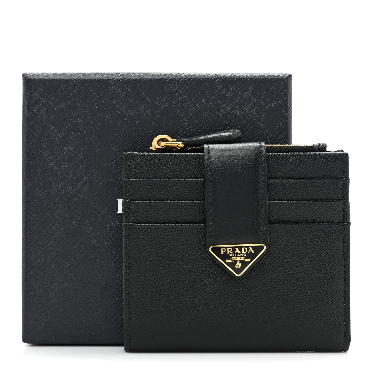 Saffiano Tab Small Triangle Compact Wallet Black
