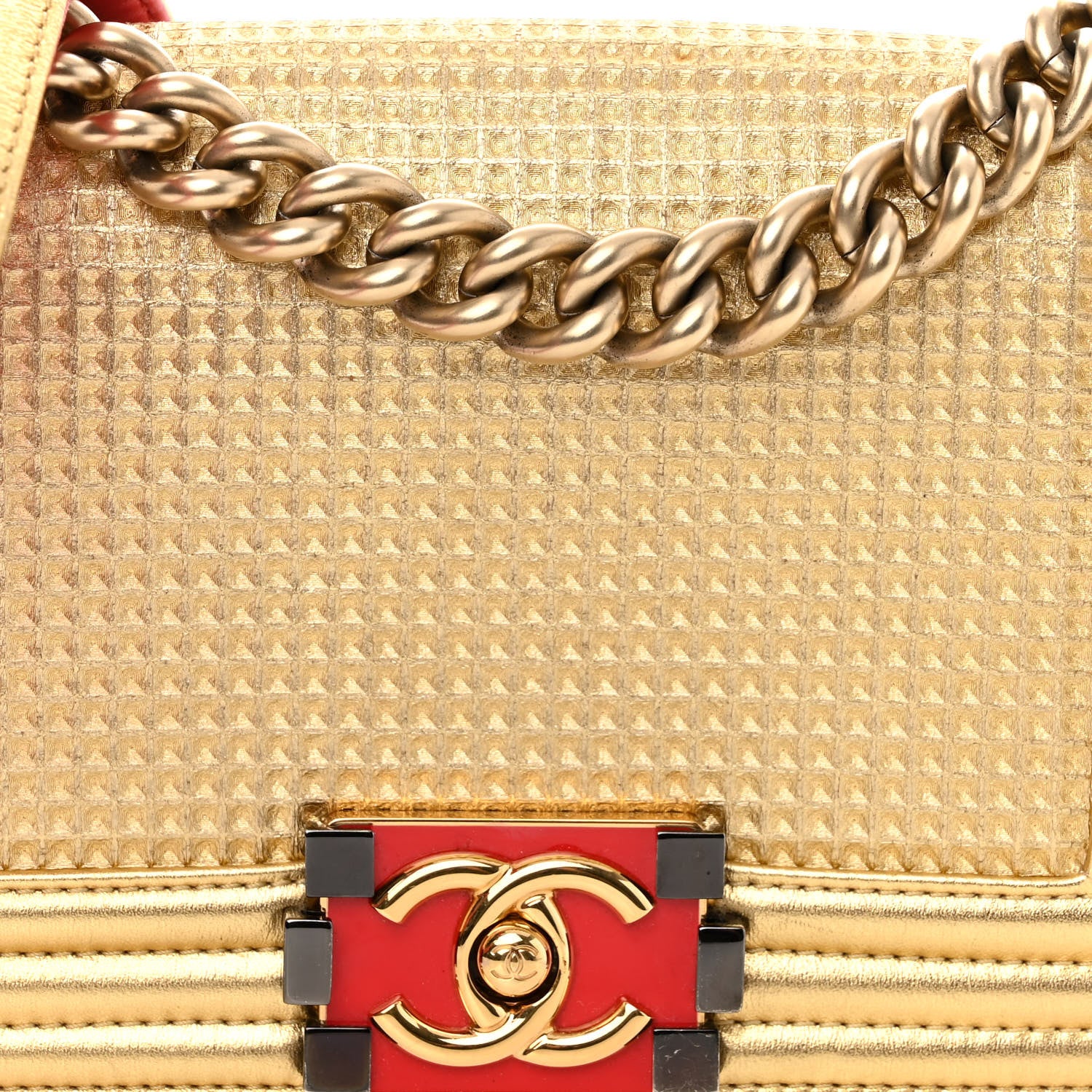 Chanel Metallic Lambskin Embossed Small Cube Boy Flap Gold 8 of 11