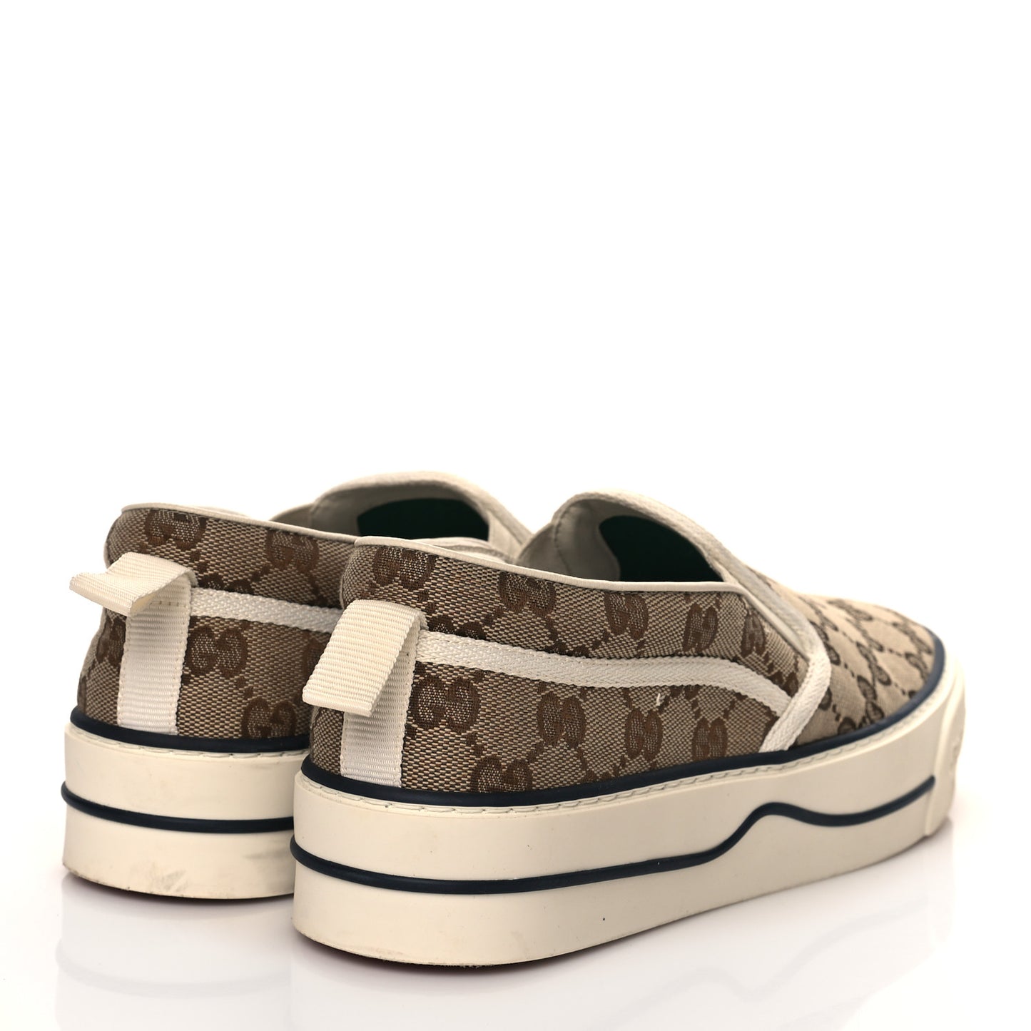 GG Monogram Womens 1977 Tennis Slip On 30mm Sneakers 41 Beige Ebony Mystic White