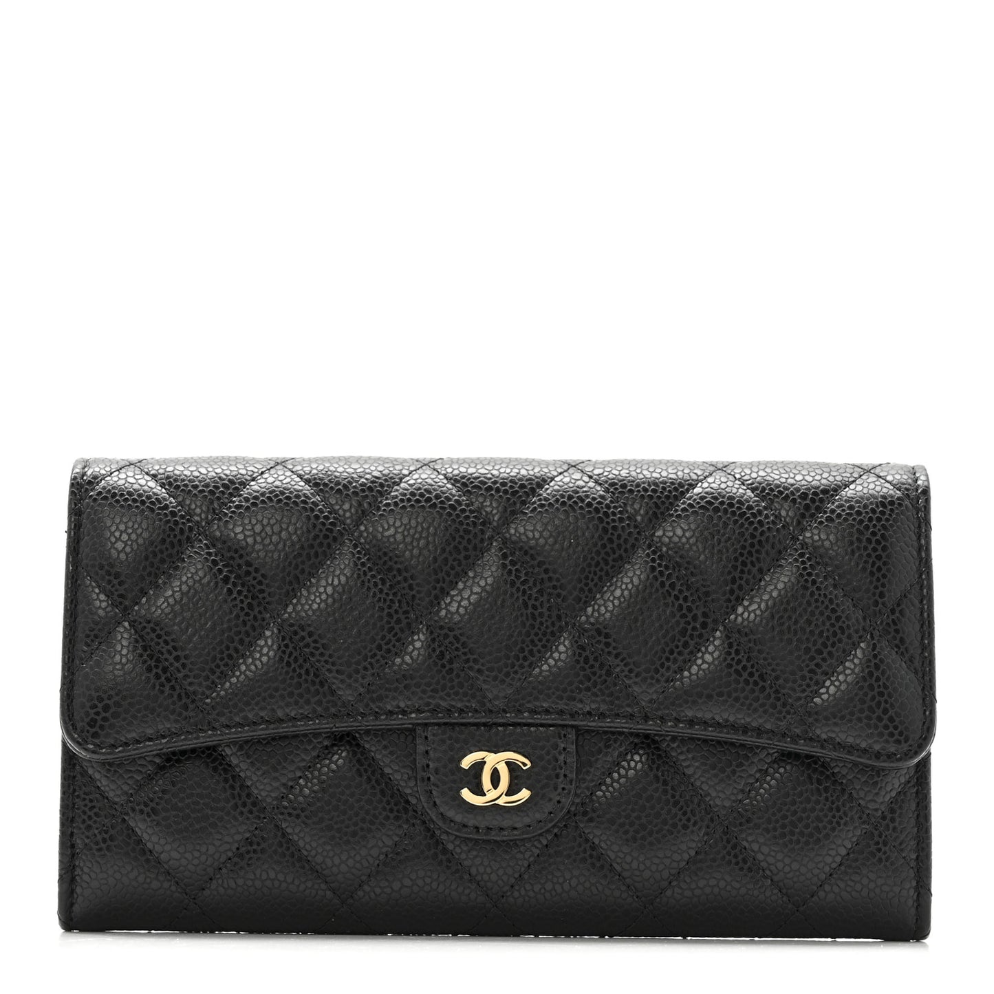 Caviar Quilted Large Gusset Flap Wallet Black