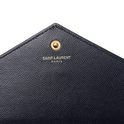 Saint Laurent Grain de Poudre Matelasse Chevron Medium Monogram Chain Wallet Navy 5 of 9