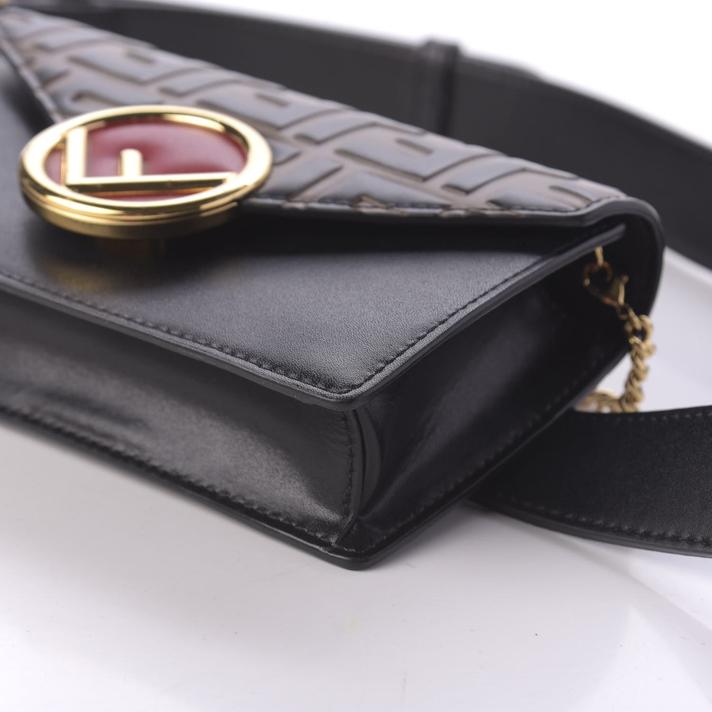 Vitello Liberty F is Fendi Bi-Color FF 1974 Embossed Envelope Belt Bag Maya Black