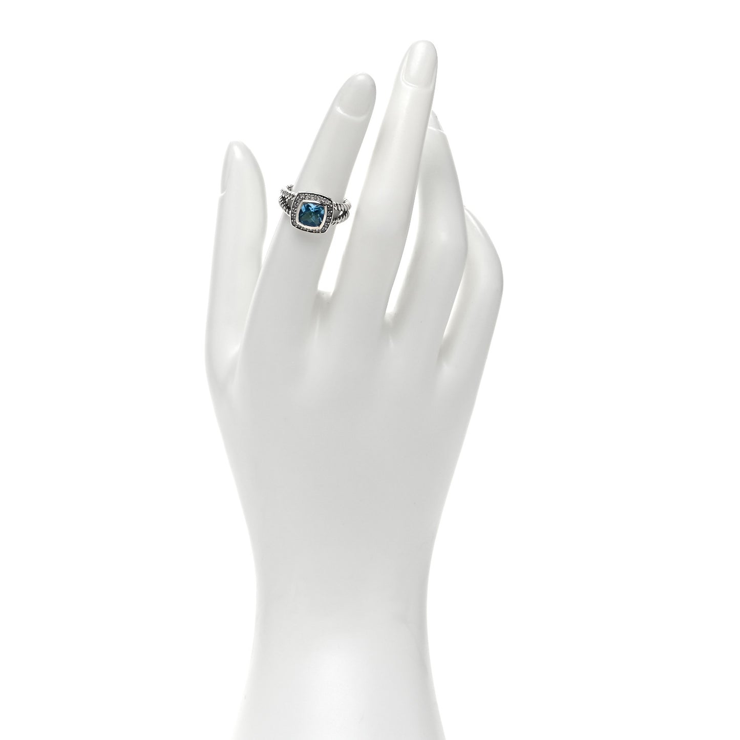 Sterling Silver Diamond Blue Topaz 7mm Petite Albion Ring 49 5