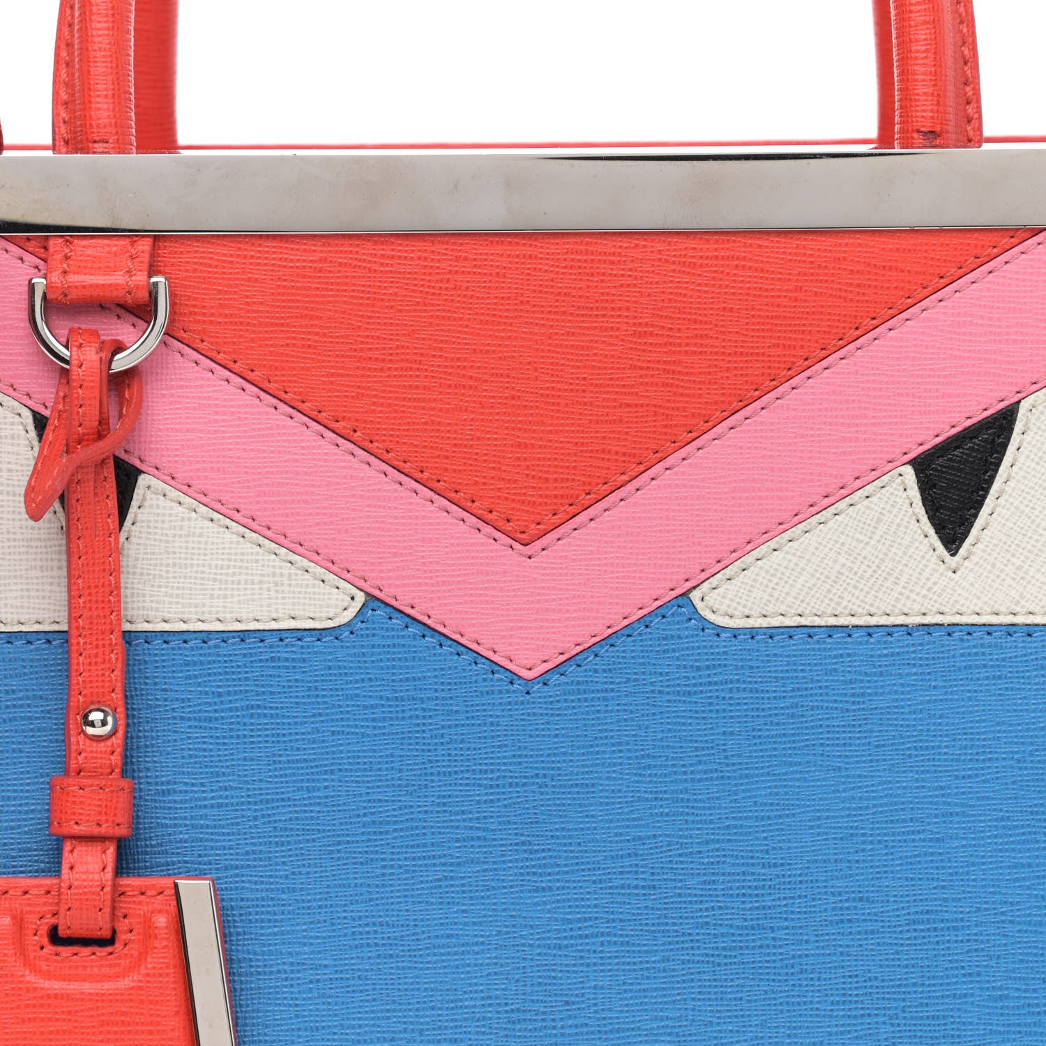 Fendi Vitello Elite Monster Petite 2Jours Tote Blue Royal Papavero Multicolor 6 of 14