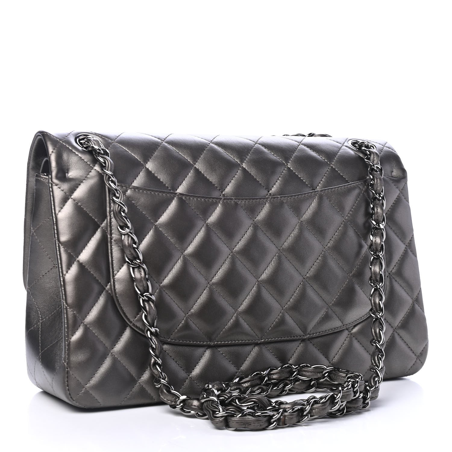 Chanel Metallic Lambskin Quilted Jumbo Double Flap Pewter 2 of 4