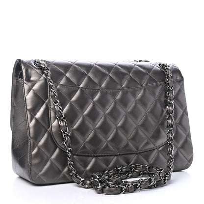 Chanel Metallic Lambskin Quilted Jumbo Double Flap Pewter 2 of 4