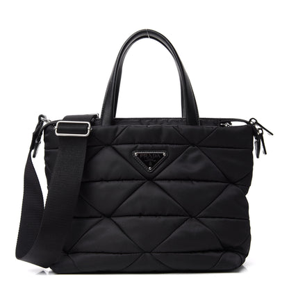 Prada Re-Nylon Nappa Triangle Quilted Padded Double Handled Zip Pocket Tote Black 1 of 11