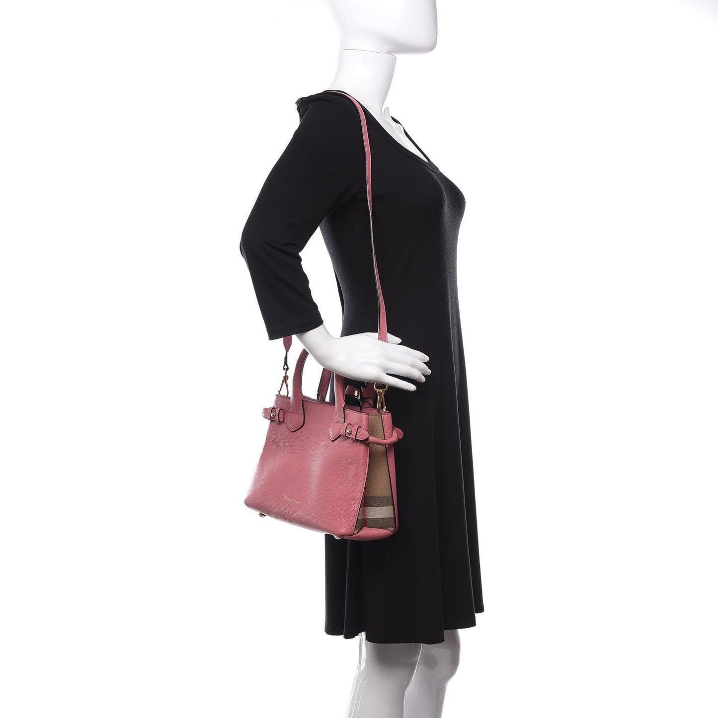 Grainy Calfskin House Check Small Banner Tote Mauve Pink