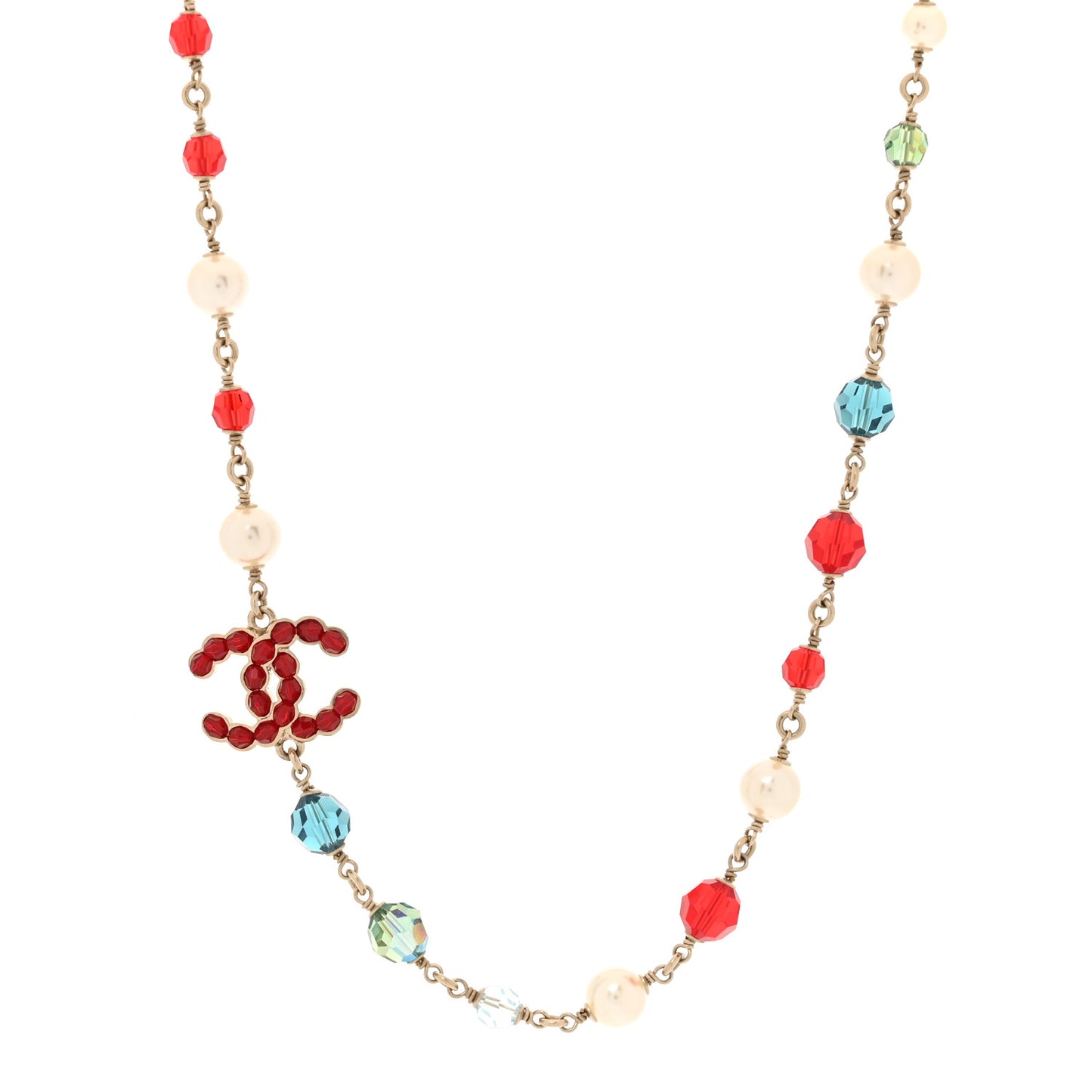 Pearl Beaded Crystal CC Necklace Gold Multicolor