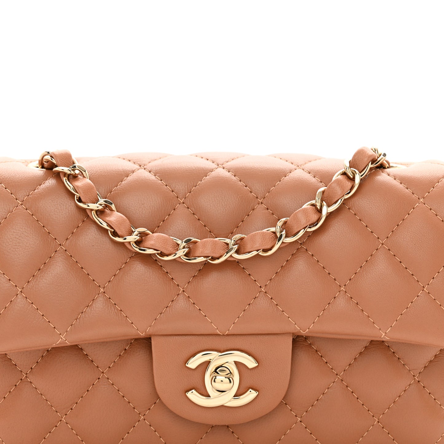 Lambskin Quilted Mini Rectangular Flap Brown