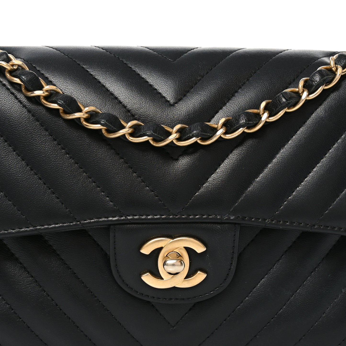 Lambskin Chevron Quilted Small Double Flap Black