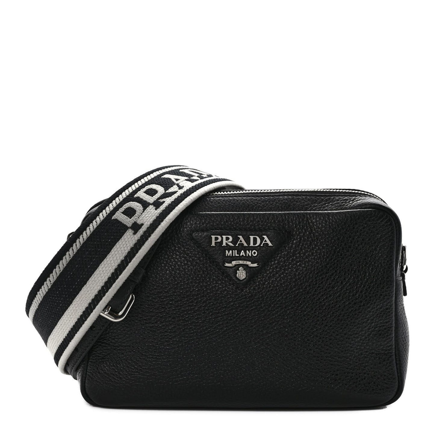Vitello Daino Soft Medium Double Zip Shoulder Bag Black
