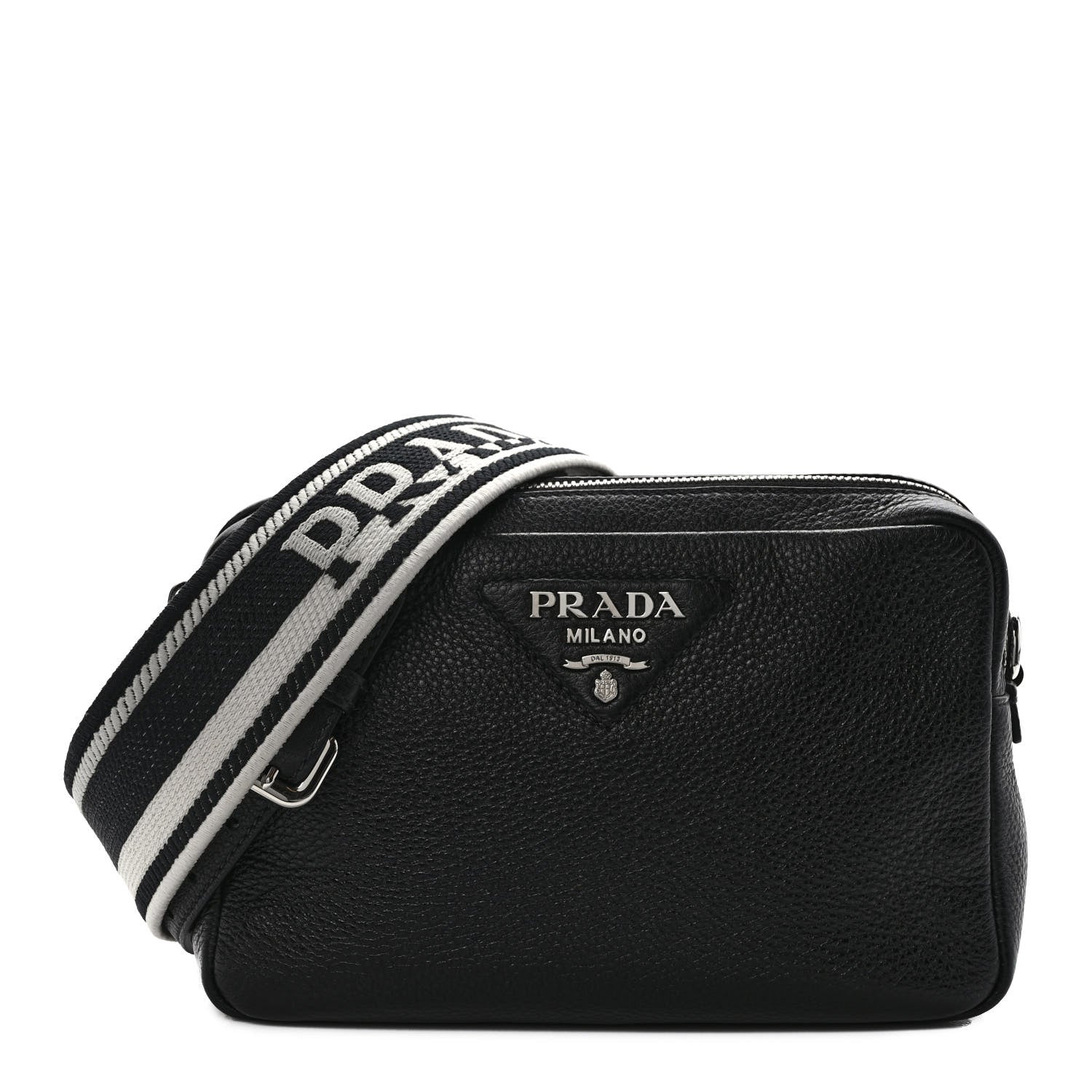 Prada Vitello Daino Soft Medium Double Zip Shoulder Bag Black 1 of 10