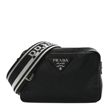 Prada Vitello Daino Soft Medium Double Zip Shoulder Bag Black 1 of 10