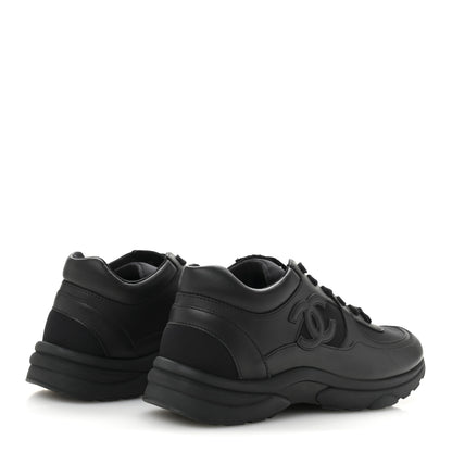 Chanel Lambskin Fabric CC Sneakers 38.5 Black 5 of 9