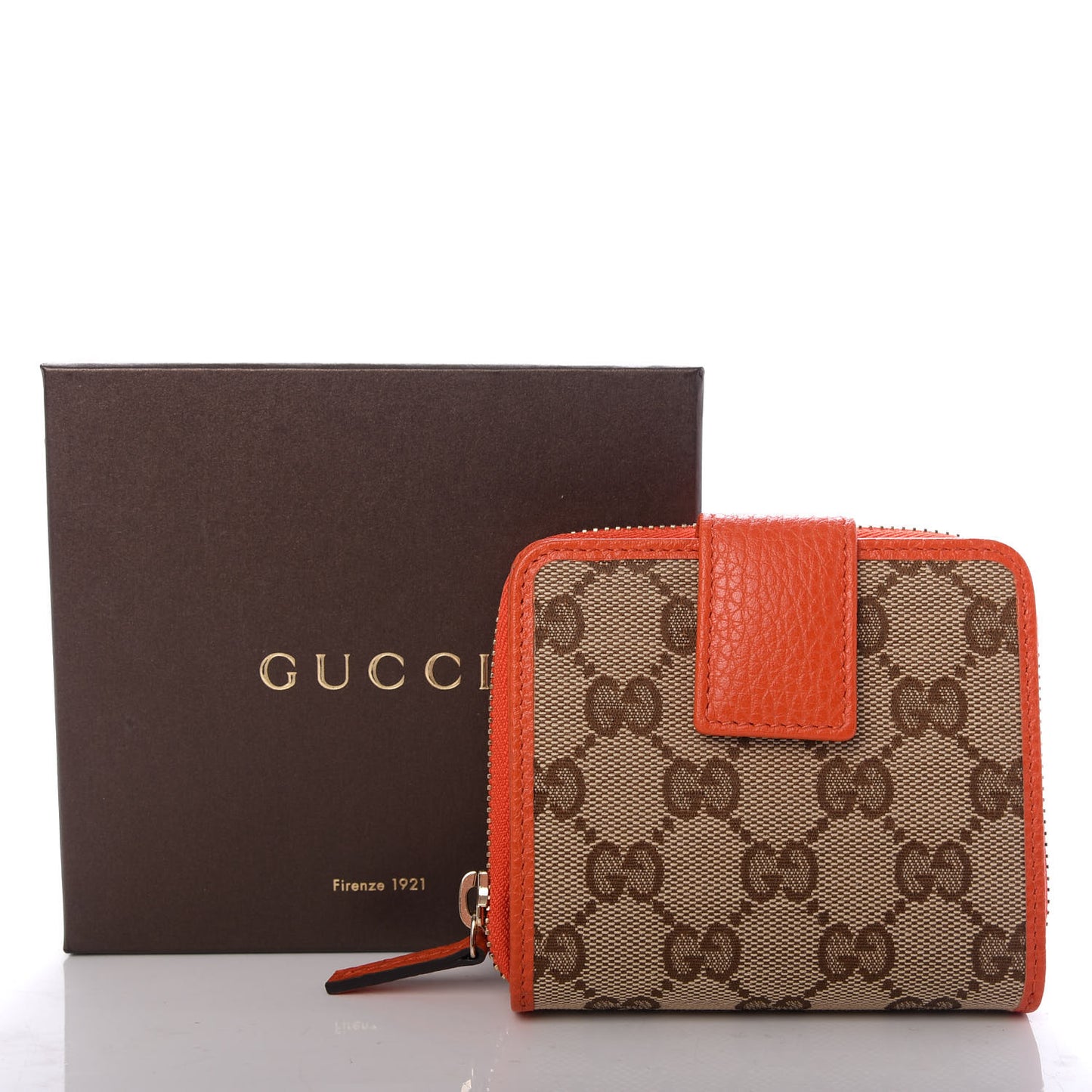 Monogram Dollar Calfskin Zip Around French Flap Wallet Beige Ebony Sun Orange