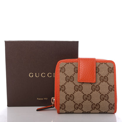 Gucci Monogram Dollar Calfskin Zip Around French Flap Wallet Beige Ebony Sun Orange 15 of 15