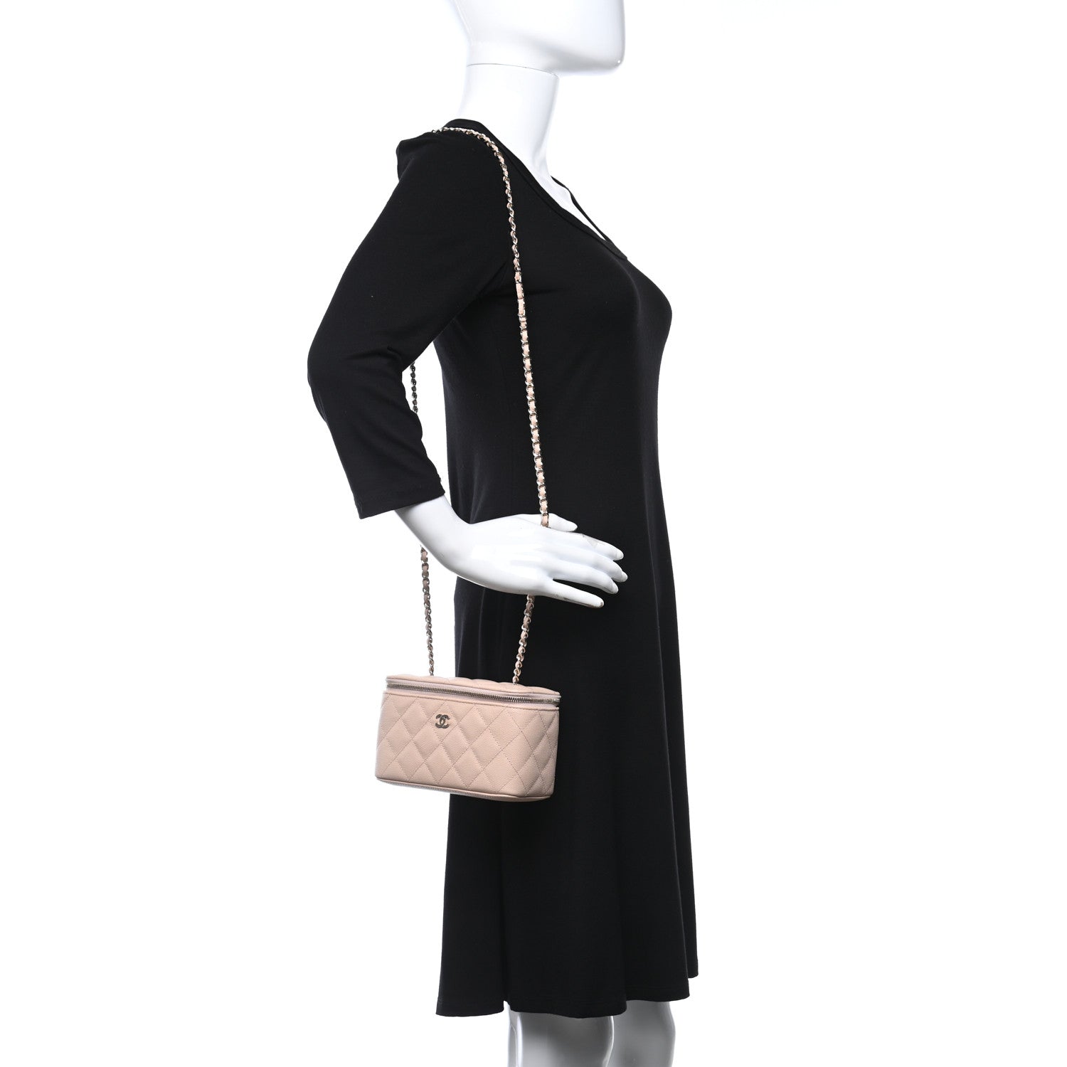 Chanel Caviar Quilted Small Vanity Case With Chain Light Beige 2 of 9