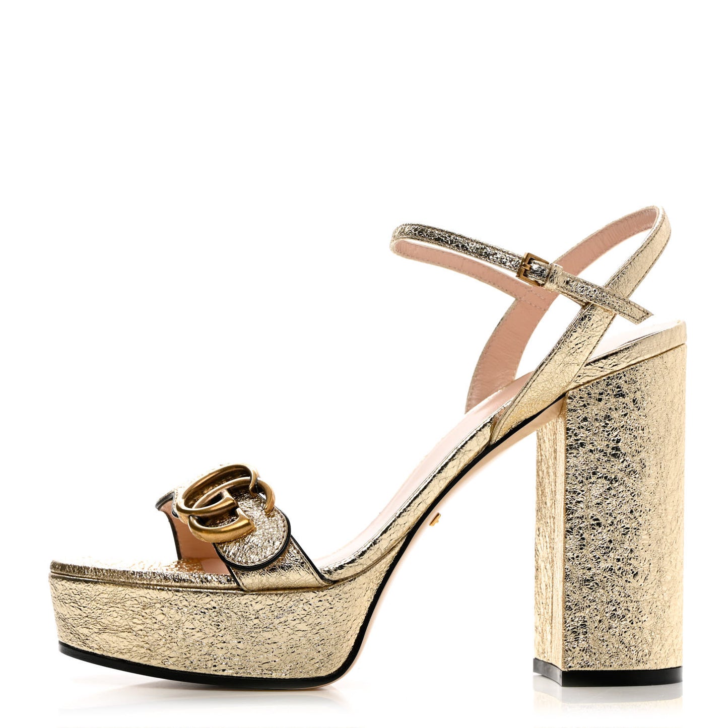 Galassia GG Marmont Ankle Wrap 30/115mm Platform Sandals 38 Platino