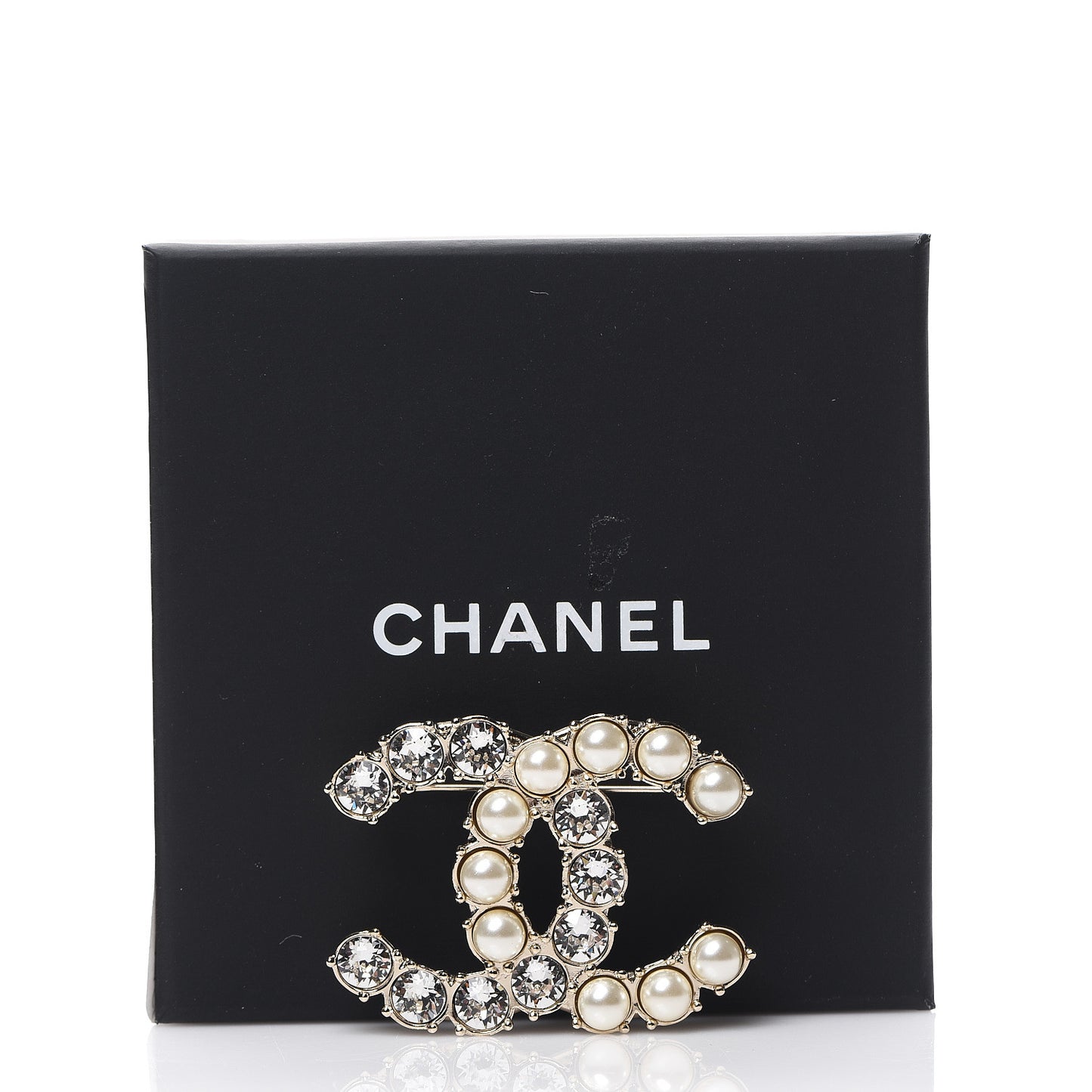 Crystal Pearl CC Dazzling Domino Brooch Gold