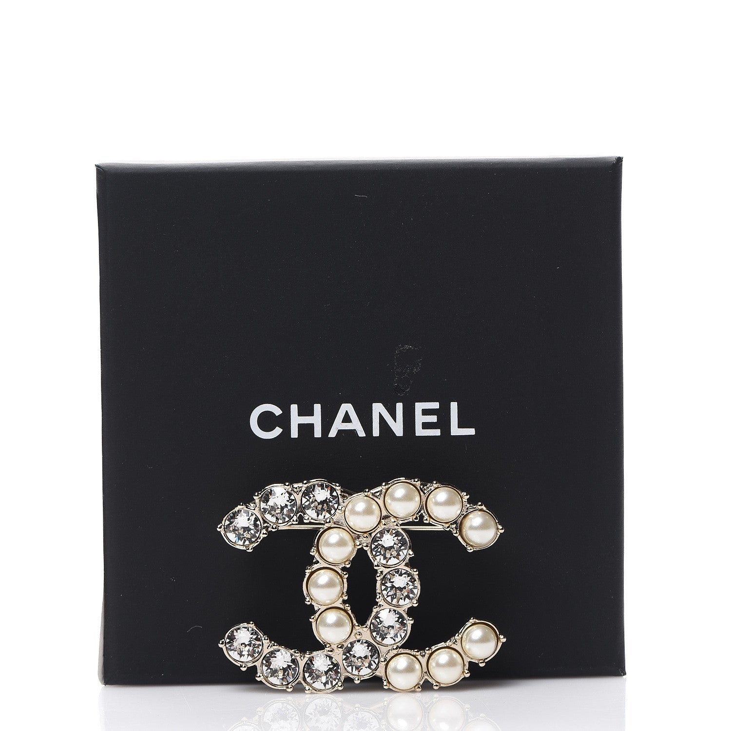 Chanel Crystal Pearl CC Dazzling Domino Brooch Gold 4 of 4