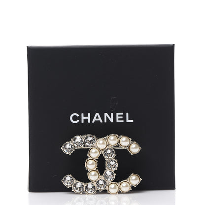 Chanel Crystal Pearl CC Dazzling Domino Brooch Gold 4 of 4