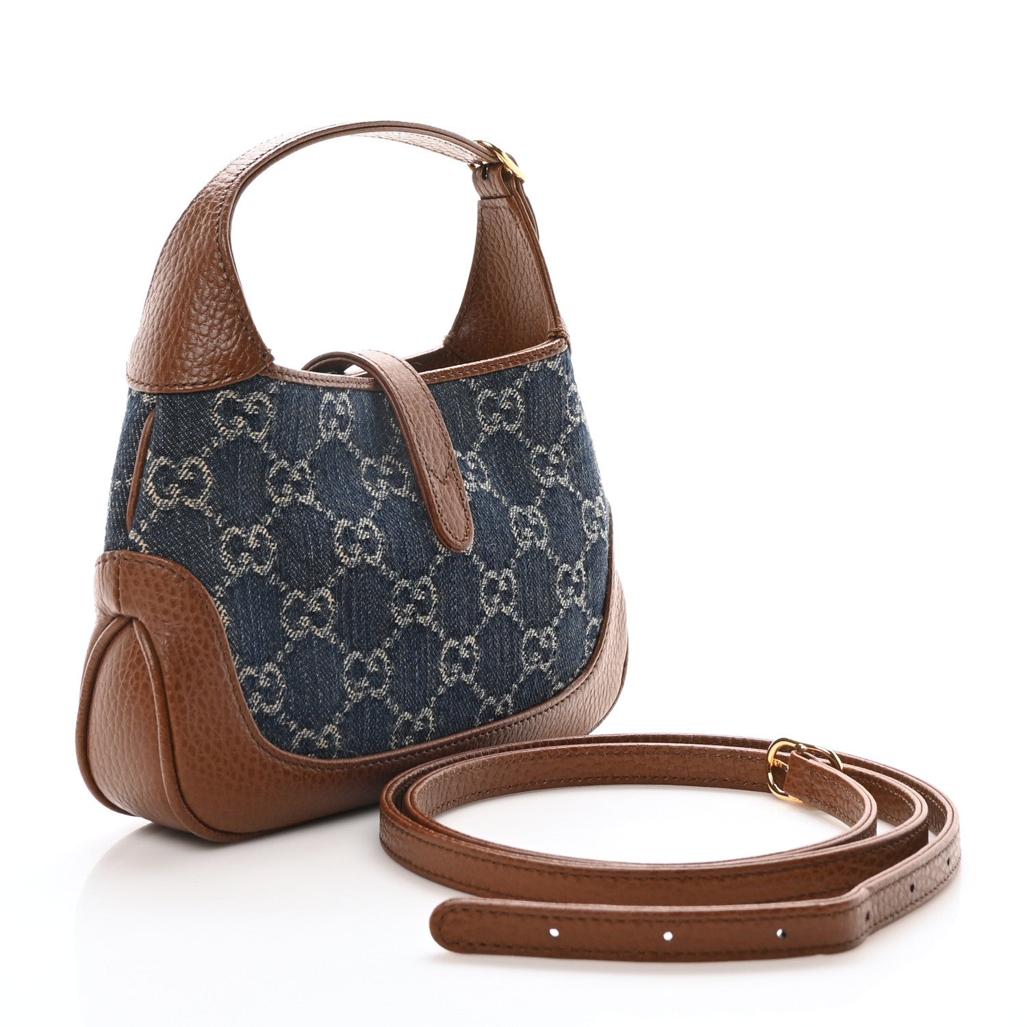 Gucci New Denim GG Monogram Calfskin Mini Jackie 1961 Hobo Blue Tea Cuir 3 of 10