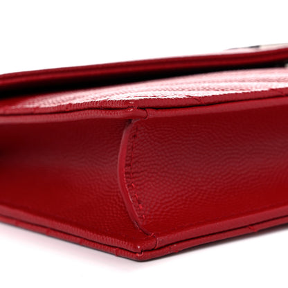 Saint Laurent Grain De Poudre Matelasse Chevron Monogram Envelope Chain Wallet Rouge Eros 7 of 13