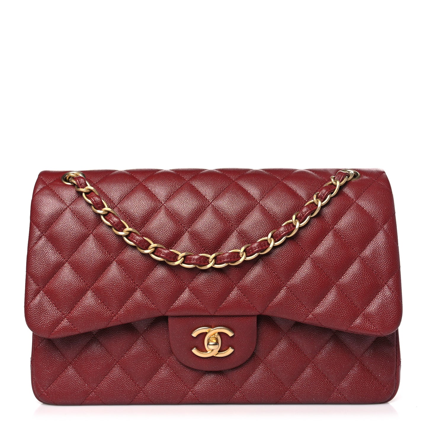 Iridescent Caviar Quilted Jumbo Double Flap Burgundy