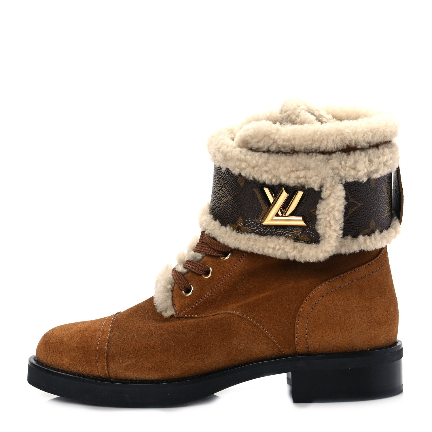 Louis Vuitton Suede Shearling Monogram Wonderland Ranger Boots 39.5 Brown 1 of 7
