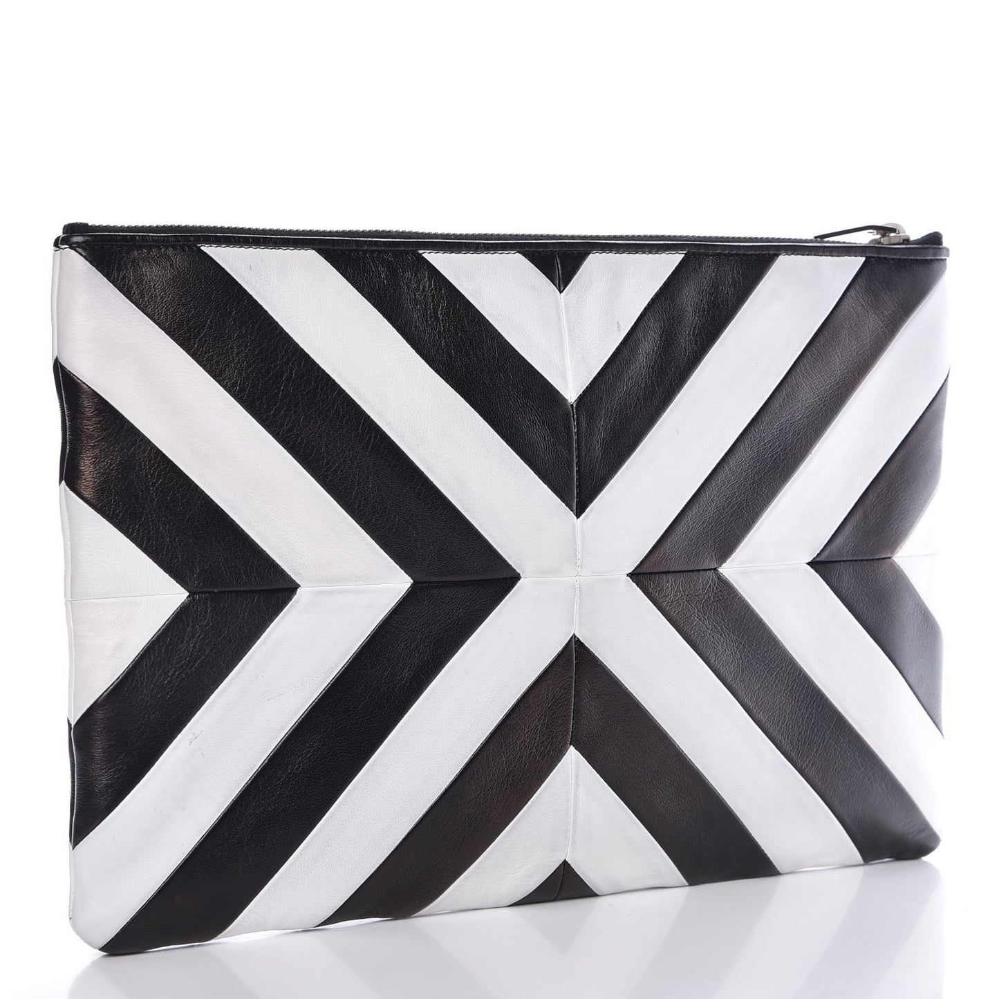 Nappa Medium Letters Zip Clutch Black White