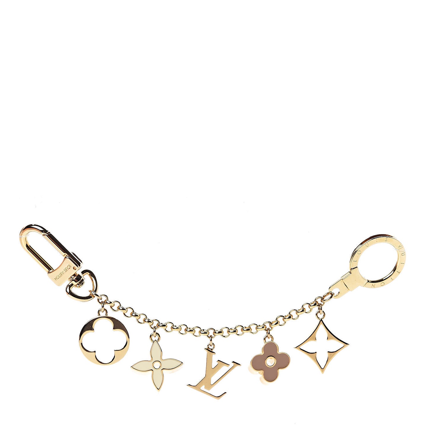 Brass Enamel Fleur De Monogram Bag Charm Chain Gold