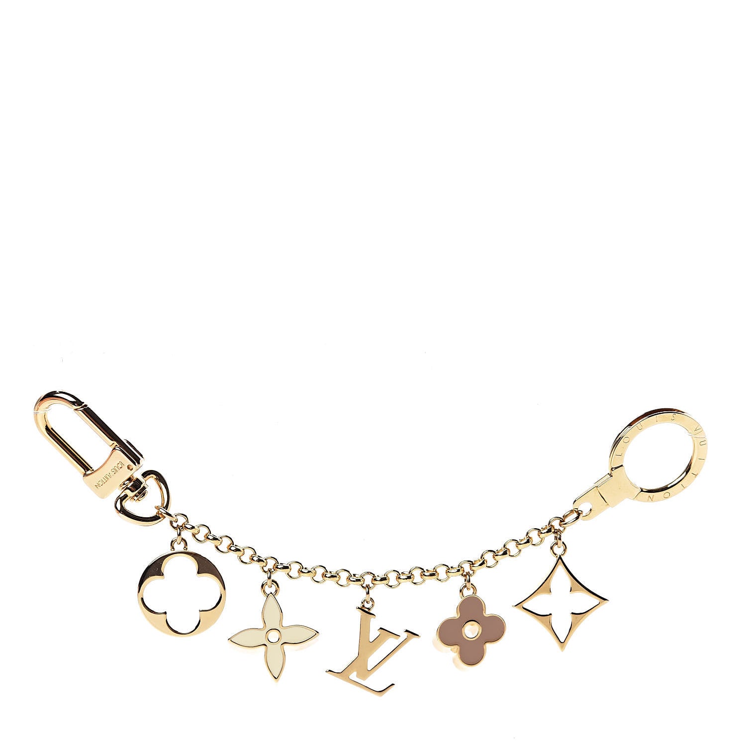 Louis Vuitton Brass Enamel Fleur De Monogram Bag Charm Chain Gold 1 of 2