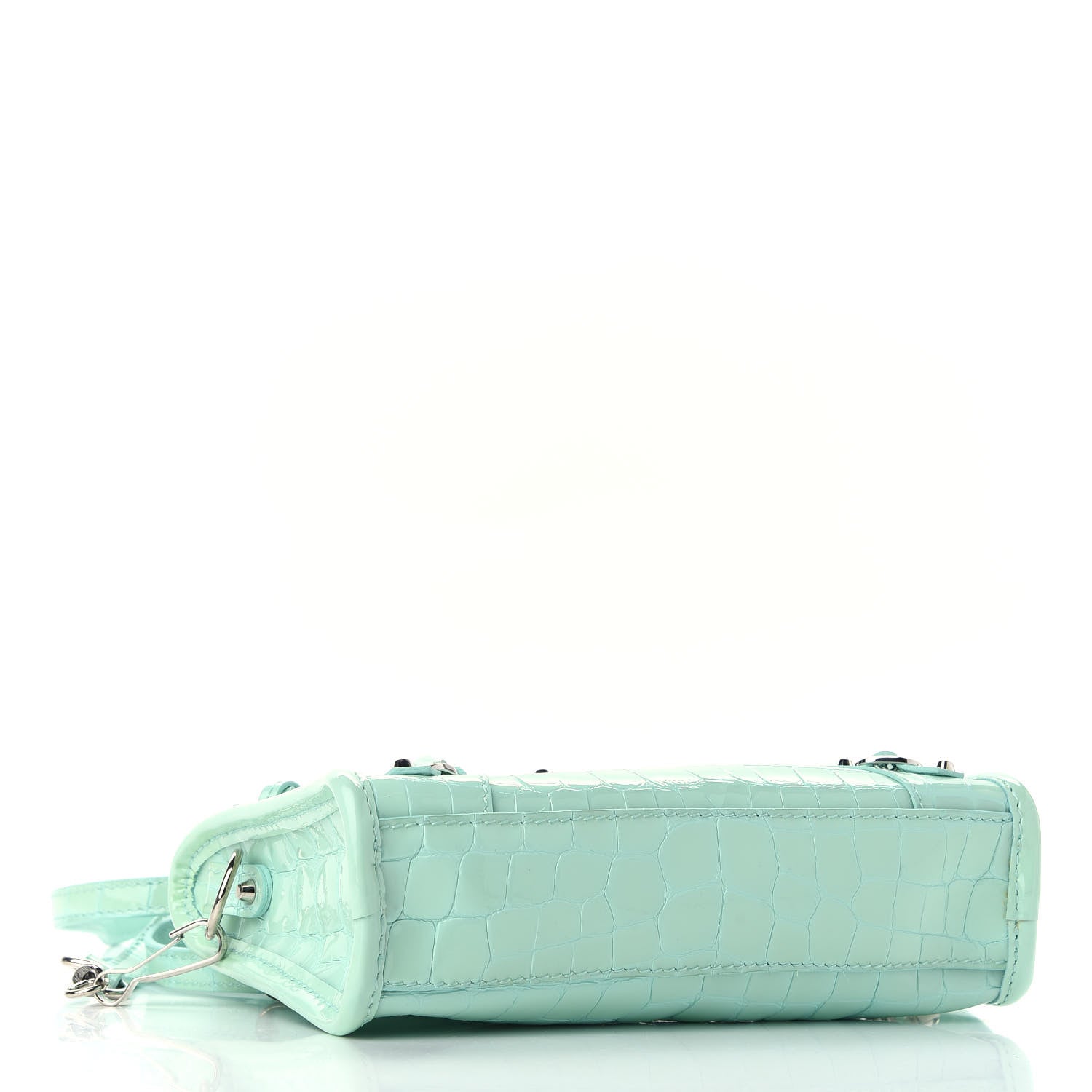 Balenciaga Patent Crocodile Embossed Classic Silver Hardware Nano City Light Green 4 of 9