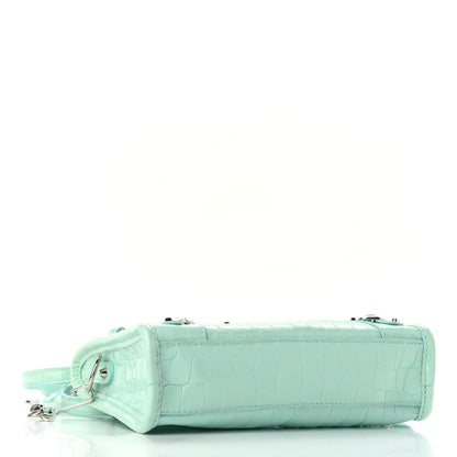 Balenciaga Patent Crocodile Embossed Classic Silver Hardware Nano City Light Green 4 of 9
