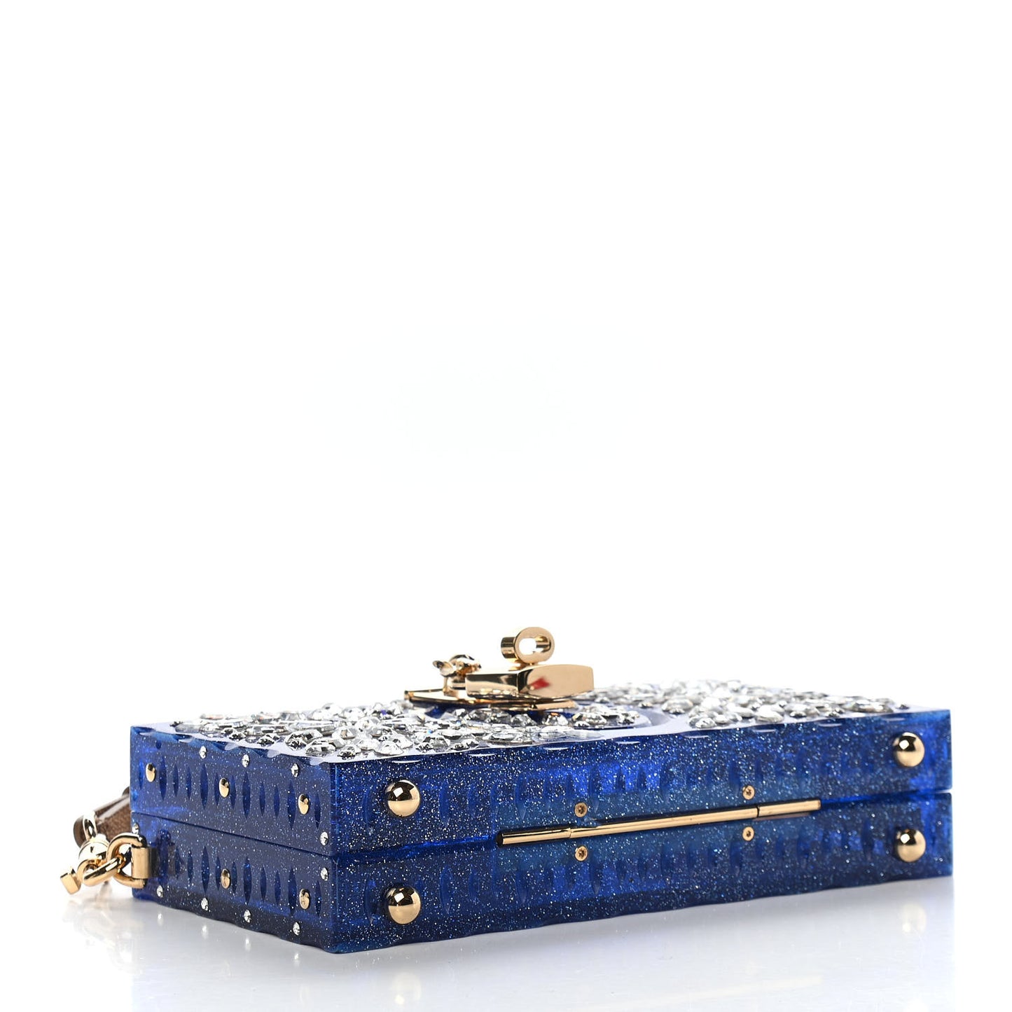 Crystal Embellished Plexiglass Dolce Box Clutch Blue