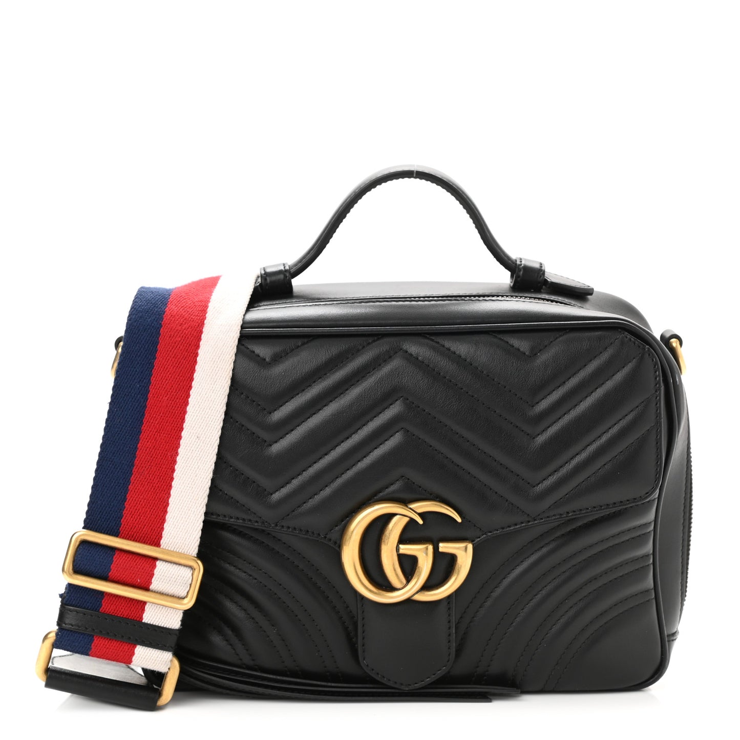 Calfskin Matelasse Sylvie Web Small GG Marmont Top Handle Shoulder Bag Black