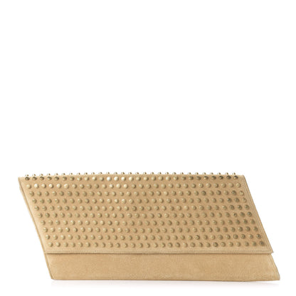 Saint Laurent Suede Studded Diagonal Clutch Beige 1 of 9