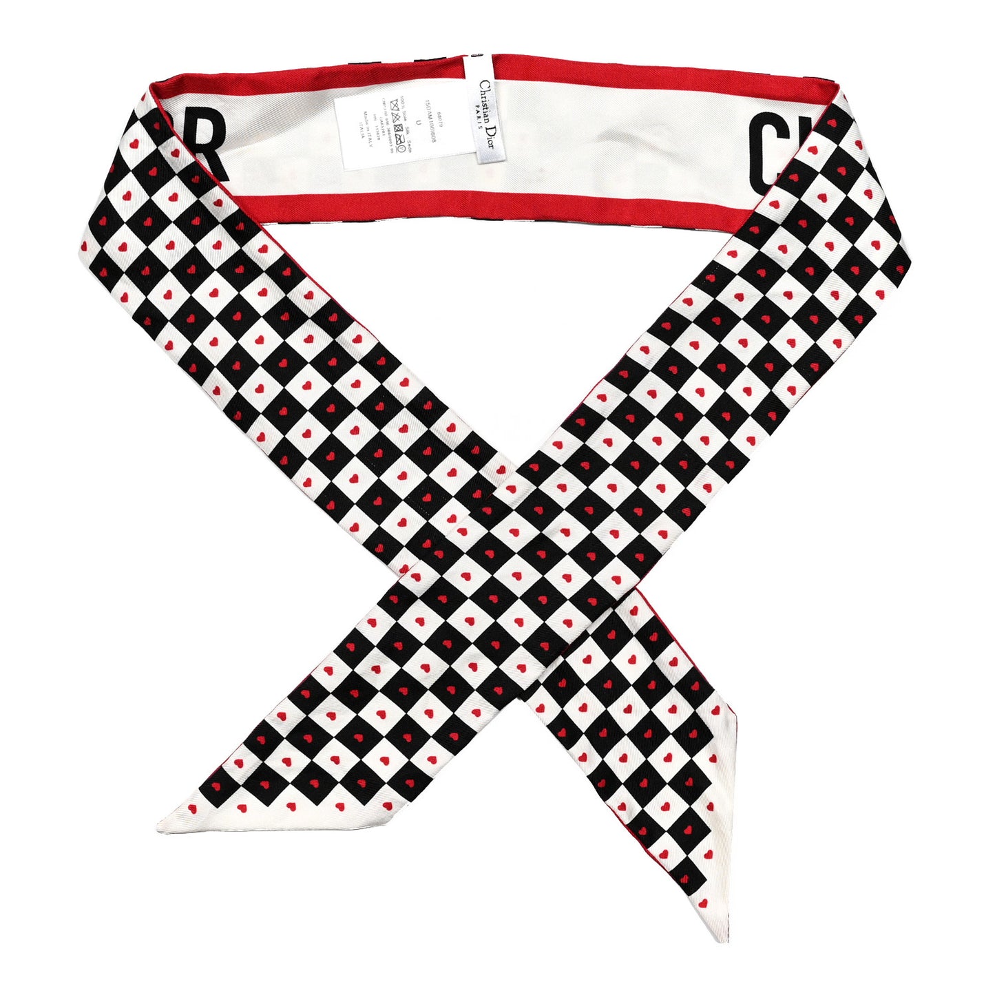 Silk Checkered DiorAmour Mitzah Scarf White Red Black