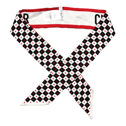 Christian Dior Silk Checkered DiorAmour Mitzah Scarf White Red Black 1 of 4