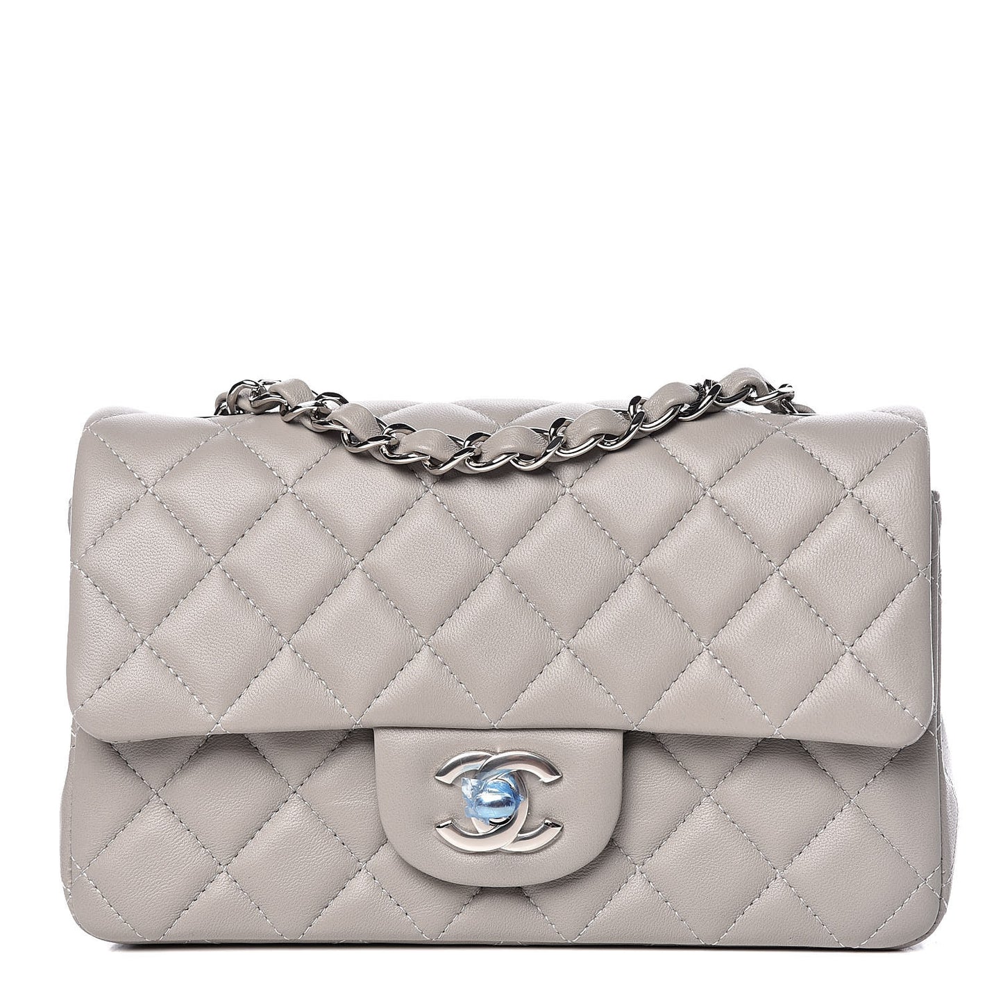 Lambskin Quilted Mini Rectangular Flap Grey