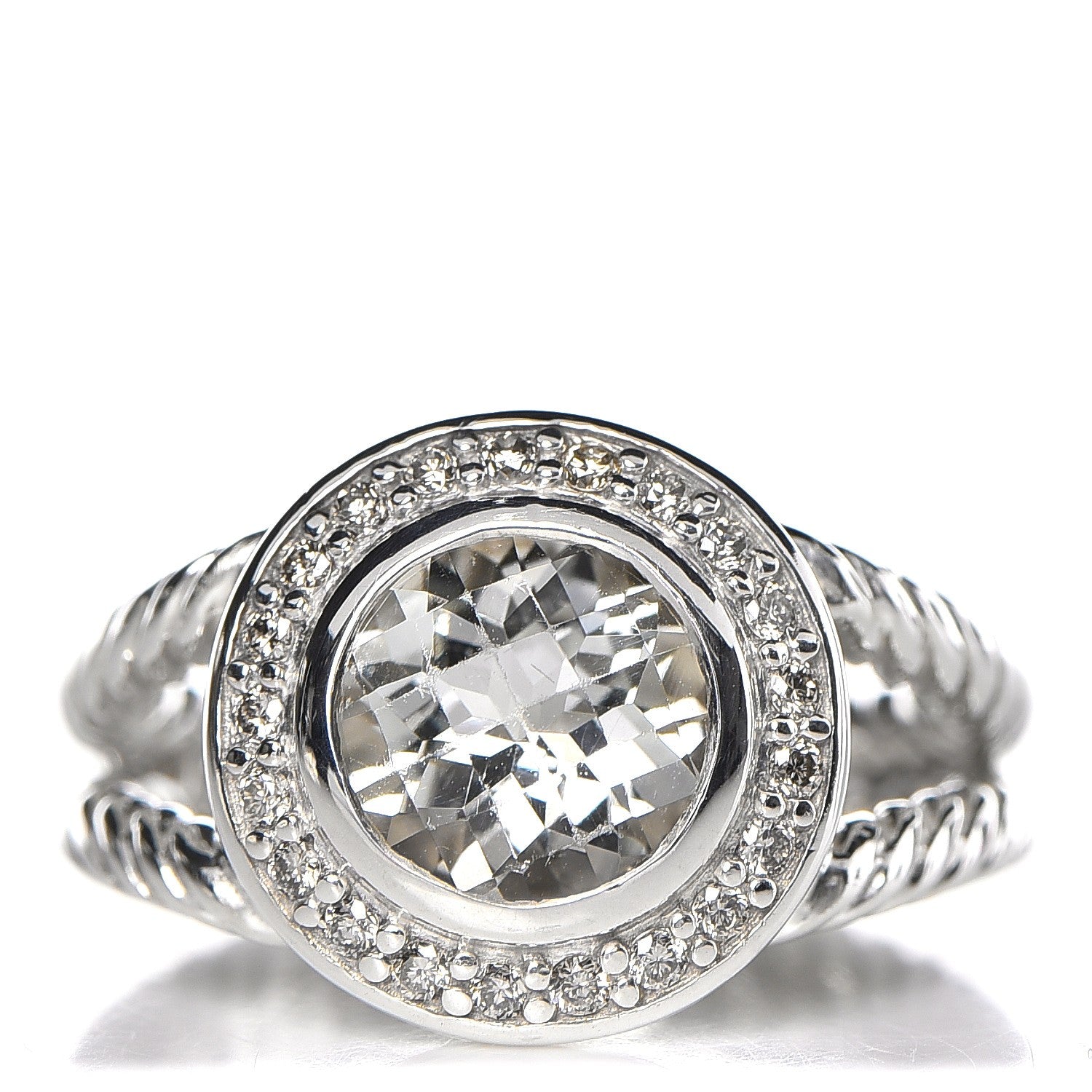 David Yurman Sterling Silver Diamond Prasiolite 8mm Petite Cerise Ring 52 6 1 of 4