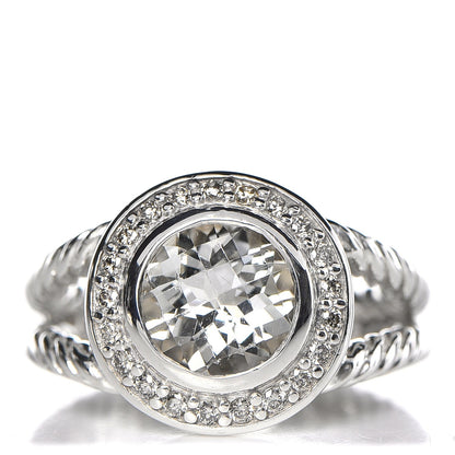 David Yurman Sterling Silver Diamond Prasiolite 8mm Petite Cerise Ring 52 6 1 of 4