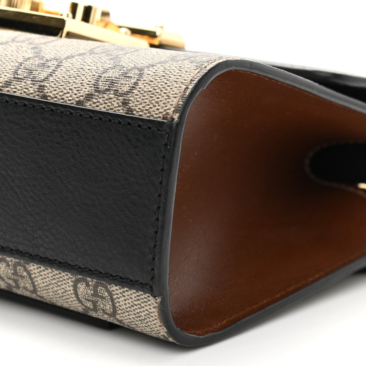 Gucci GG Supreme Monogram Calfskin Small Padlock Shoulder Bag Beige Black Cuir 9 of 11