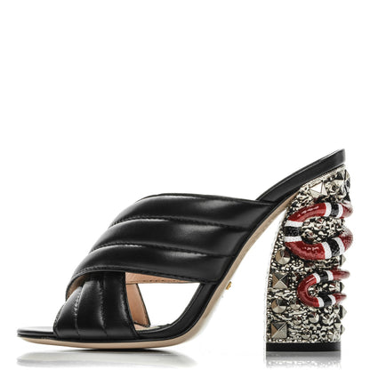 Gucci Malaga Kid Kingsnake Webby Crossover High Heel Slide Sandals 37.5 Black 1 of 9