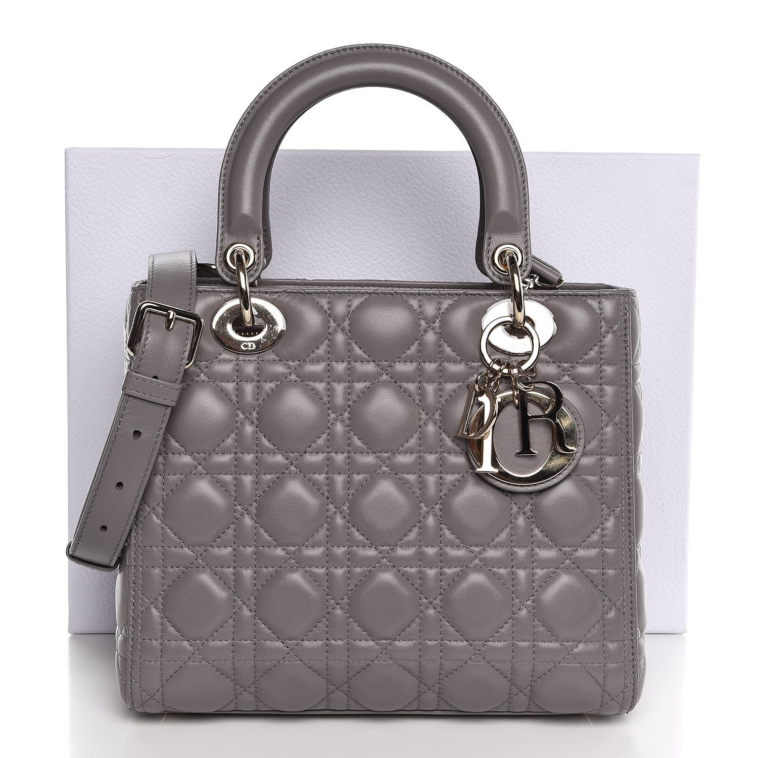 Christian Dior Lambskin Cannage Medium Lady Dior Grey 9 of 9