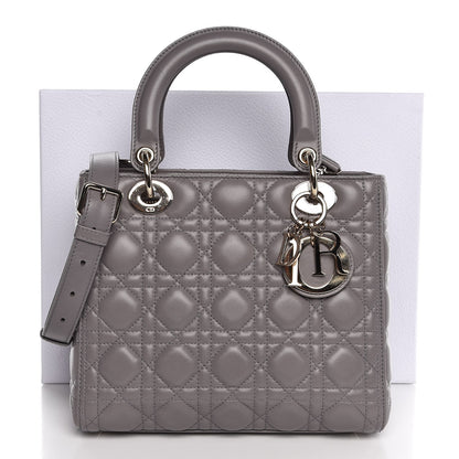 Christian Dior Lambskin Cannage Medium Lady Dior Grey 9 of 9