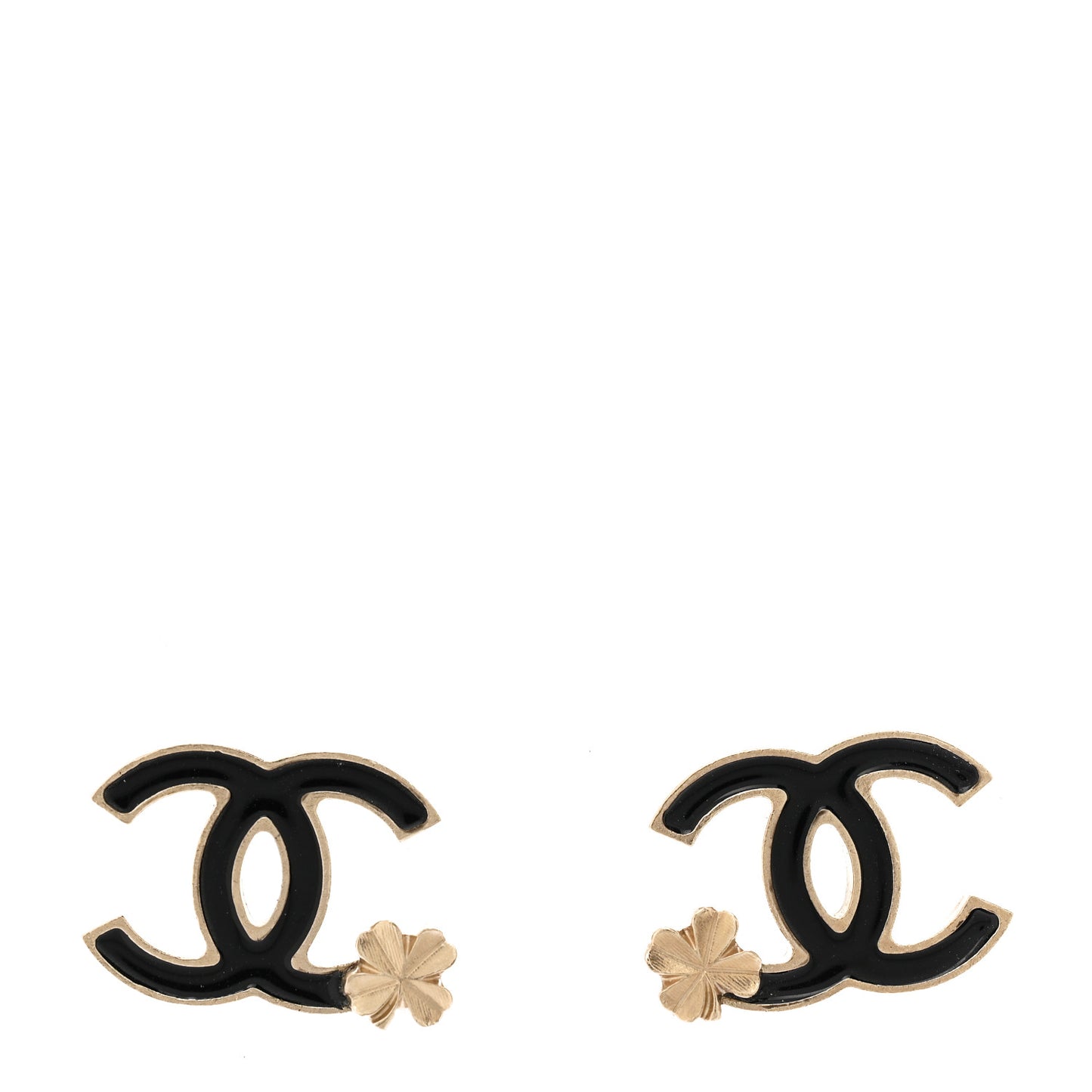 Enamel CC Clover Earrings Black Gold