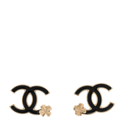 Chanel Enamel CC Clover Earrings Black Gold 1 of 4